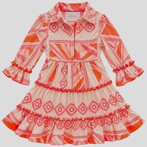 Kasia Womens Size M Pink Orange Geometric Collared Long Sleeve Boho Dress